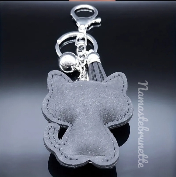 Kitty Cat Crystal Rhinestone Keychain Bag Charm With Black Tassel - Picture 3 of 11